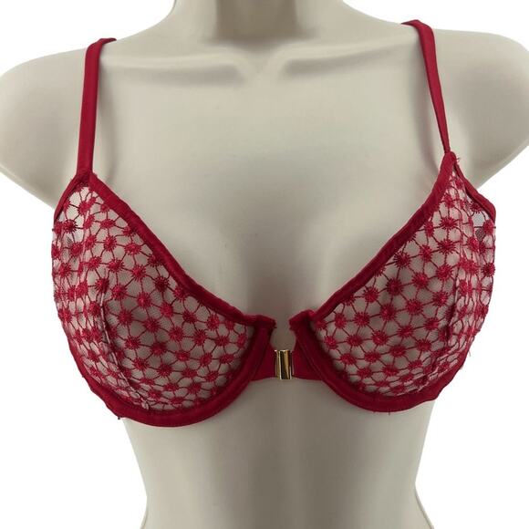 Victoria's Secret Luxe Lingerie Lace Starburst Unlined Demi Bra Red 34C - Picture 2 of 8